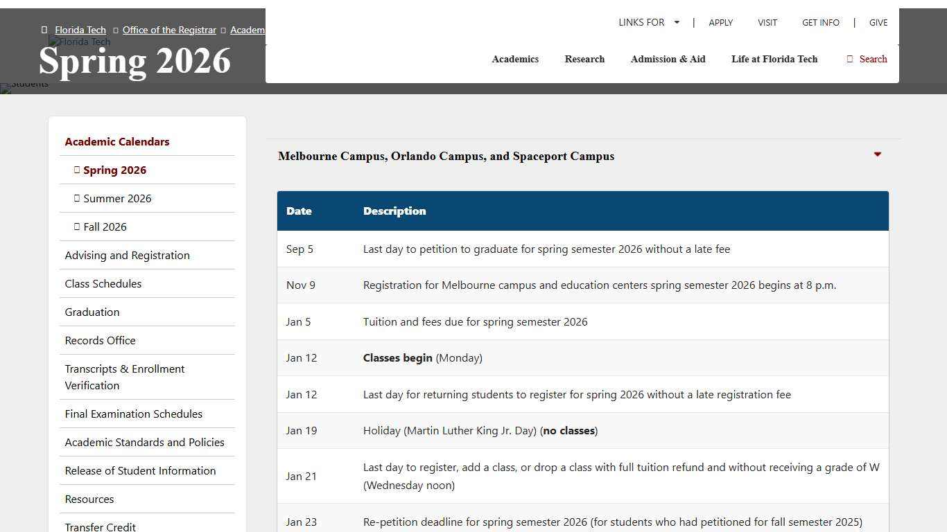 Spring 2026 Florida Tech